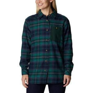 Columbia Women's Holly Hideaway Flannel Shirt, Spruce Multi Tartan, Size S